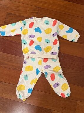 Kids Cream One-Piece Set with Colorful Block Print